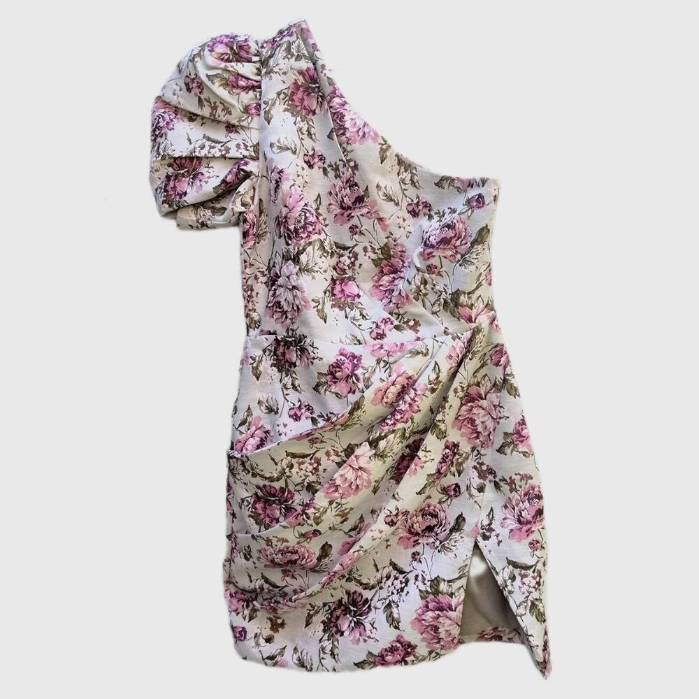 Michael Costello x Revolve One Shoulder Pink Rose Mini Dress Size S